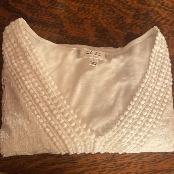 Shannon Ford, New York size large white top with a lace overlay on the front - Picture 8 of 9